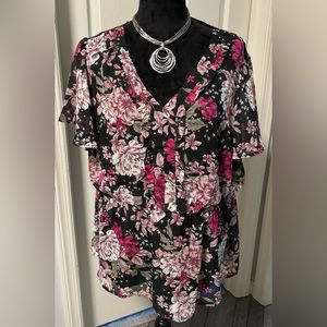 Lane Bryant Floral V-Neck Blouse